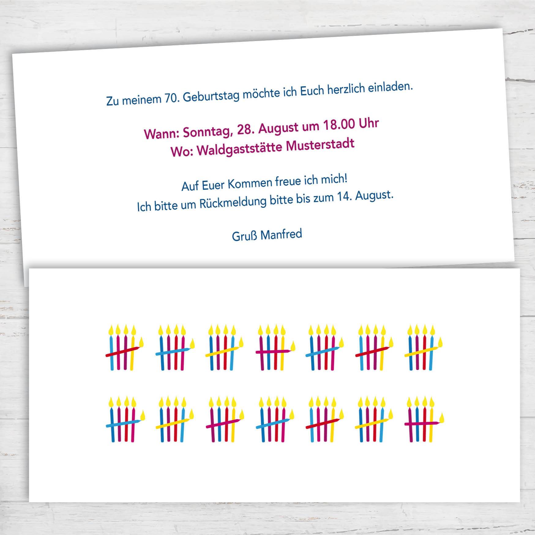 Einladung zum 70. Geburtstag: Kerzen Strichliste Individuelle Einladung